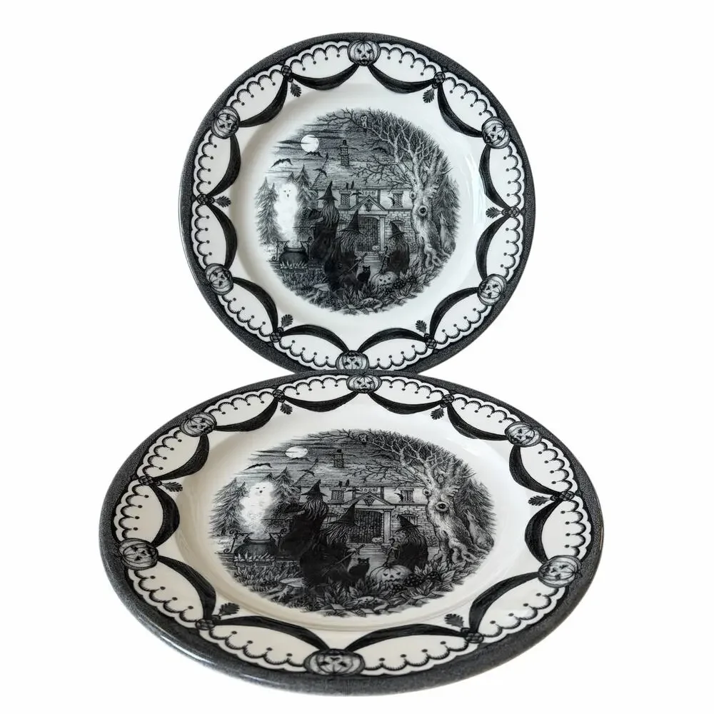 Royal Stafford Halloween Wicked Witch Dinner Plates 11in Porcelain Set of 4 New